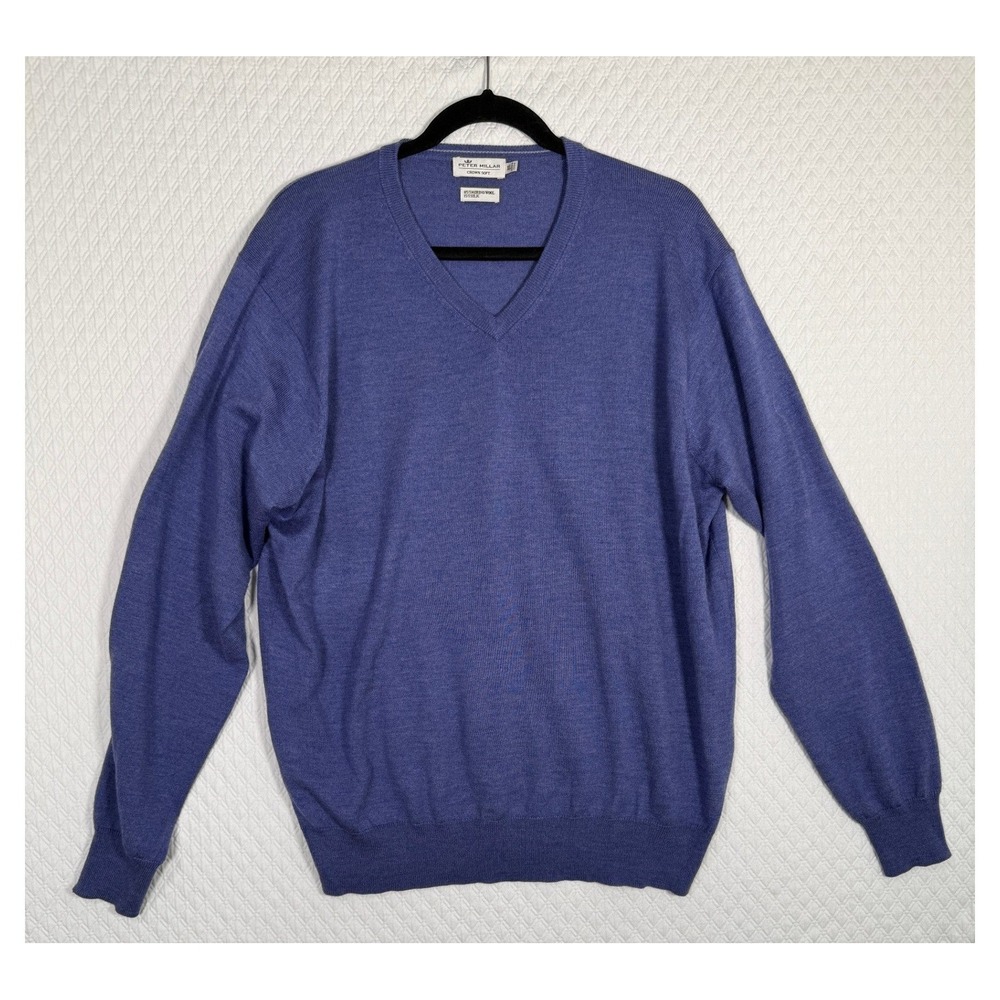 Peter Millar Crown Soft Blue Merino Wool Silk V-Neck Sweater Mens XL Long Sleeve